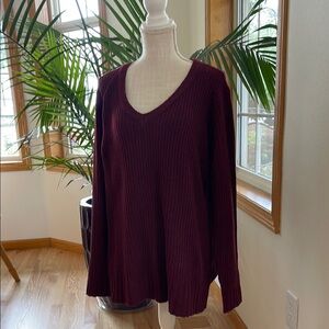 Market & Spruce Maroon V Neck Sweater Soft Knit